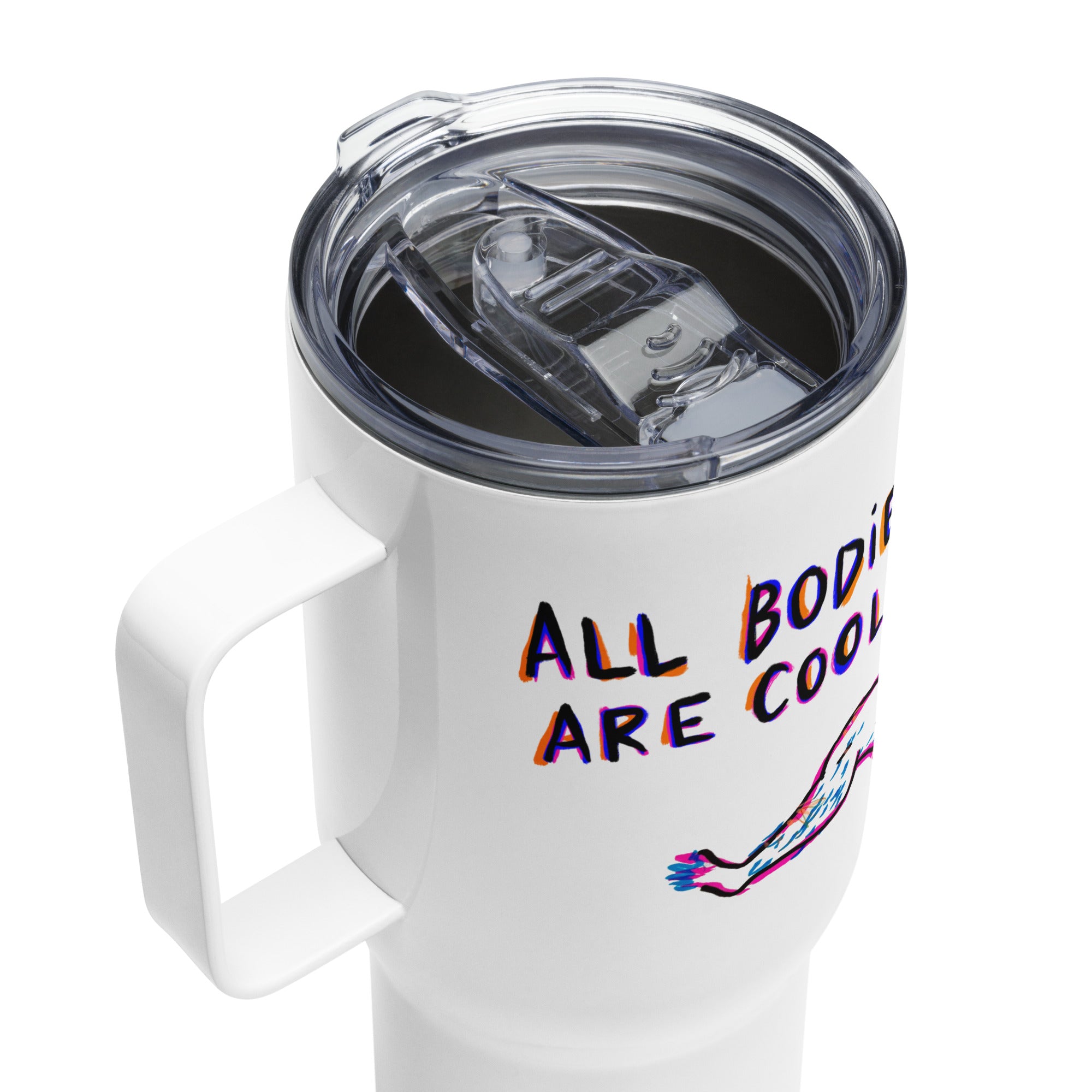 All Bodies Are Cool — Queer Travel Mug (Body Positive Stainless Steel Mug with Handle)