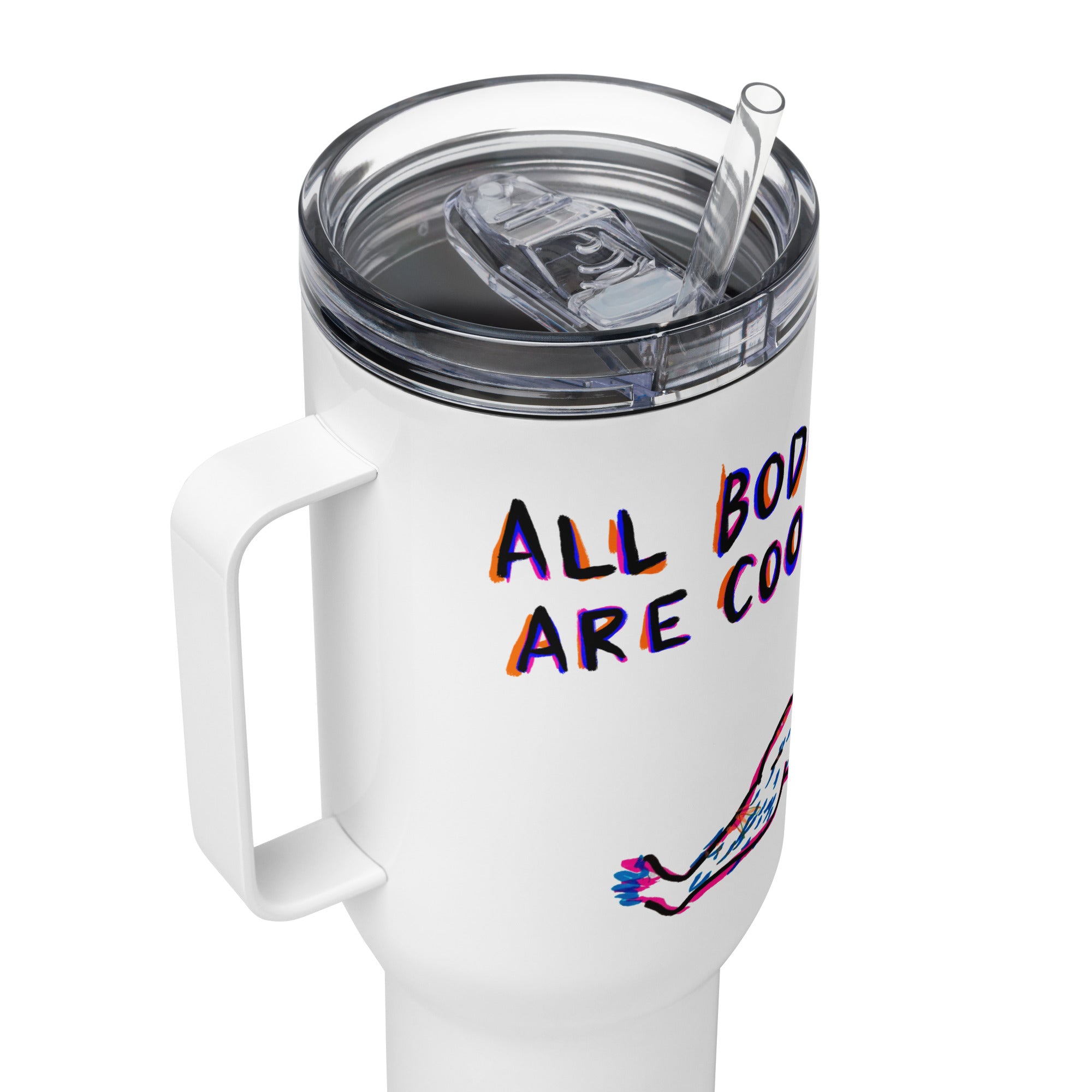 All Bodies Are Cool — Queer Travel Mug (Body Positive Stainless Steel Mug with Handle)